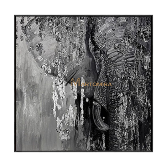 Tiergemälde | Abstraktes Elefantengemälde | Großformatiges Wandbild in Schwarz-Weiß #MF082