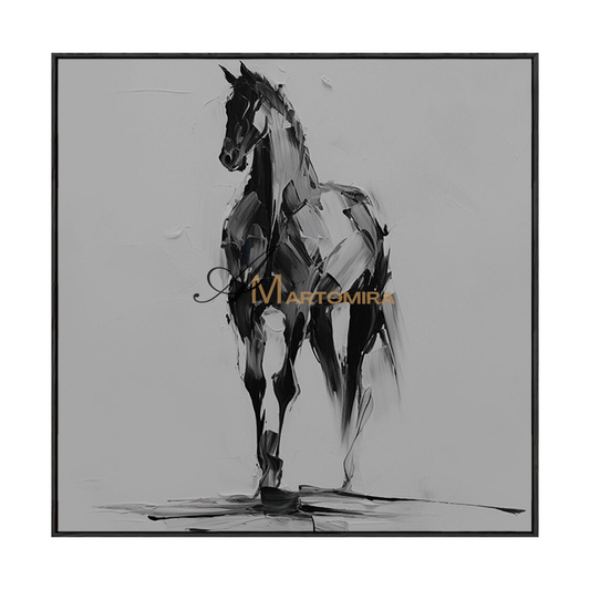 Pferde-Wandbild | Tiergemälde | Acrylmalerei auf Leinwand | Schwarz-Weiß-Leinwandbild #MF112