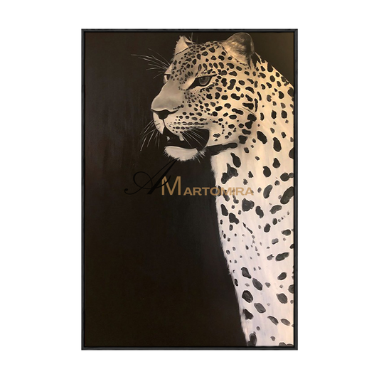 Tiergemälde | Gemälde eines Leoparden | Goldene Acrylfarbe | Großes Tierbild auf Leinwand #MF146