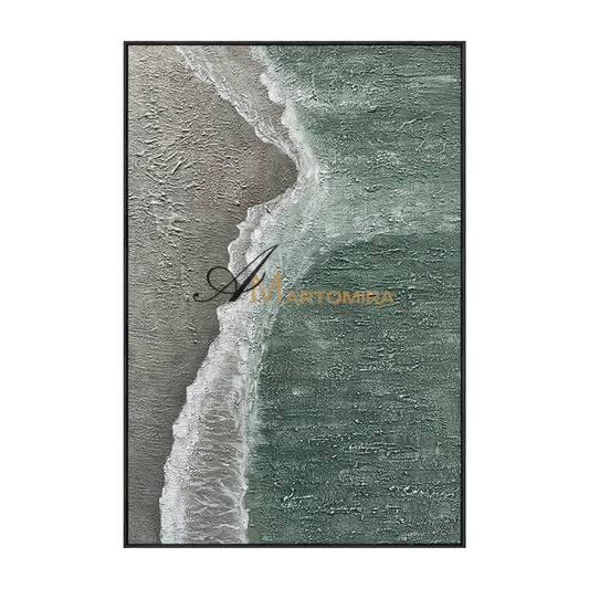 Lukisan Pantai | Lukisan Lanskap Abstrak | Seni Pantai Abstrak Minimalis | Seni Dinding Hijau #MF109