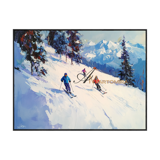 Landscape Wall Art | Snowy Landscape Art | Snow Mountain Painting | Ski Painting | Canvas Painting Wall Decor #CL100