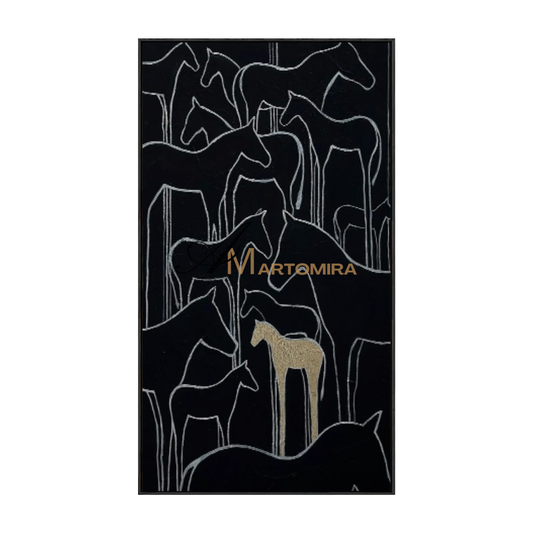 Wandbild mit Pferd | Abstrakte geometrische Kunst | Moderne Wohnzimmer-Wanddekoration | Schwarzes Wandbild #MF097