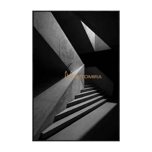 Staircase Painting | Black And White Wall Art | Large Painting For Living Room | Contemporary Wall Decor #MF118