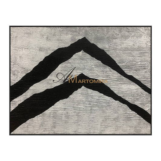 Seni Dinding Bertekstur | Lukisan Abstrak Pegunungan | Seni Dinding Hitam dan Krem | Seni Dinding Dekoratif #MF133