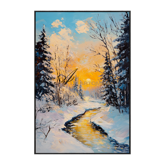 Landscape Wall Art | Snow Scene | Sunset Forest Painting | Snowy Landscape Art | Landscape Wall Art For Living Room #CL093