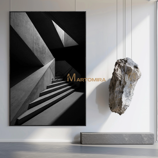 Staircase Painting | Black And White Wall Art | Large Painting For Living Room | Contemporary Wall Decor #MF118