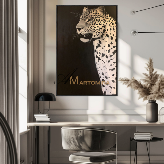 Tiergemälde | Gemälde eines Leoparden | Goldene Acrylfarbe | Großes Tierbild auf Leinwand #MF146