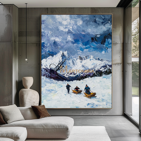 Snow Mountain Painting | Mountain Wall Art | Landscape Wall Art For Living Room | Contemporary Wall Decor #CL094