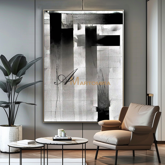 Large Abstract Wall Art | Black And White Abstract Wall Art | Minimalist Canvas Wall Art #MF124