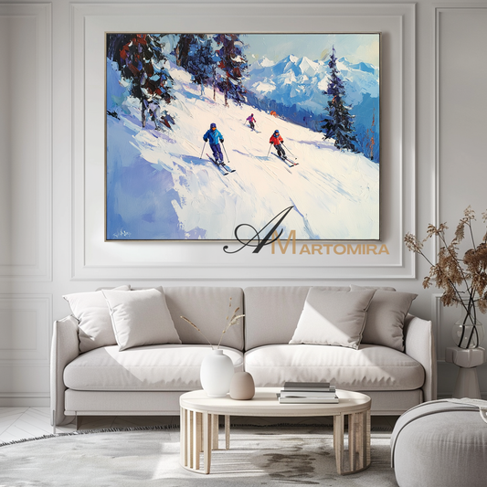 Landscape Wall Art | Snowy Landscape Art | Snow Mountain Painting | Ski Painting | Canvas Painting Wall Decor #CL100