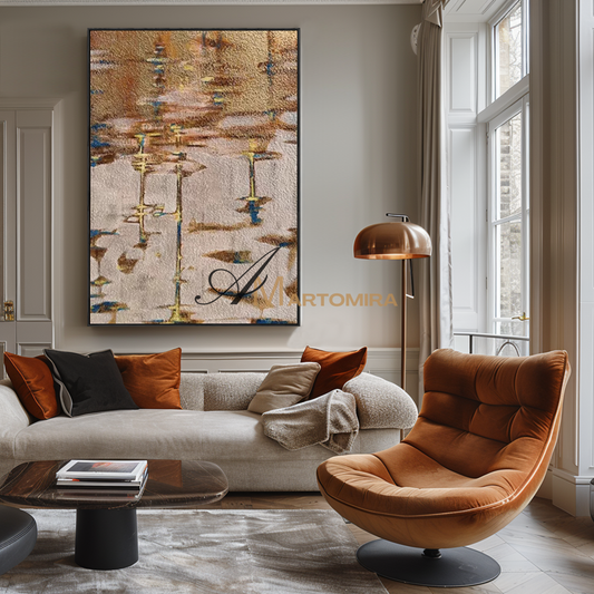 Seni Dinding Abstrak | Dekorasi Dinding Modern Kontemporer | Seni Dinding Cokelat dan Krem | Seni Dinding Besar #MF091