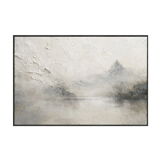 Textured Vintage Neutral Abstract Landscape Wall Art Misty Mountain Lake Scene with Soft Tones, Minimalist Rustic Wall Decor for Living Room Bedroom Office Dining Hallway