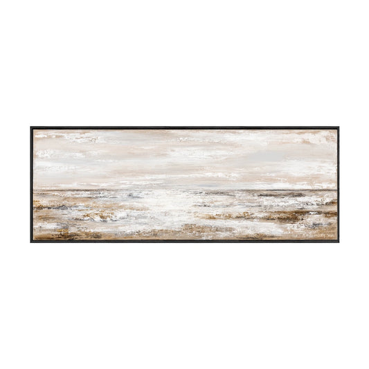 Abstract Coastal Ocean and Sky Landscape Textured Wall Art, Neutral Brown Beige White Light Grey Panoramic Large Canvas Print Artwork for Modern Home Decor, Living Room Bedroom Dining Room Office Hallway Wall Decoration