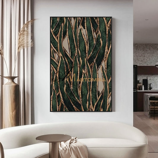 Abstract Wall Art | Decorative Wall Art | Green And Gold Abstract Painting #MF001