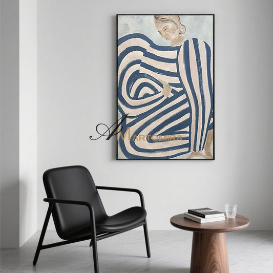 Seni Dinding Abstrak | Lukisan Wanita Abstrak | Seni Dinding Abstrak Biru Besar | Seni Dinding Kamar Tidur #MF011