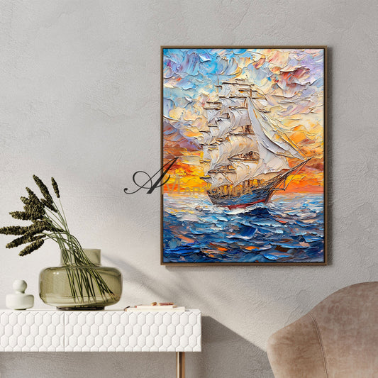 Sailboat Painting | Textured Wall Art | Ocean Wall Art | Colourful Abstract Wall Art #POS064