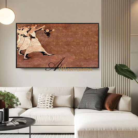 Abstract Wall Art | Large Canvas Wall Art For Living Room | Abstract People Painting | Brown Wall Art #MF015