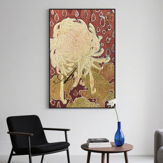 Lukisan Bunga Abstrak | Lukisan Bunga Akrilik | Lukisan Krisan | Kanvas Seni Dinding #MF019