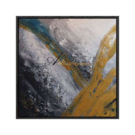 Quadratische Wandkunst | Wandkunst in Schwarz und Gold | Moderne abstrakte Wandkunst | Großes Leinwandbild #DF061