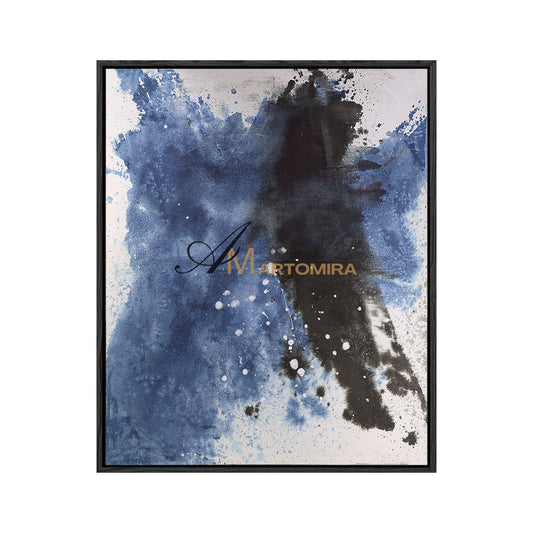 Seni Abstrak Hitam Biru | Seni Abstrak Minimalis | Seni Dekorasi Dinding Modern | Seni Kanvas Besar #DF053