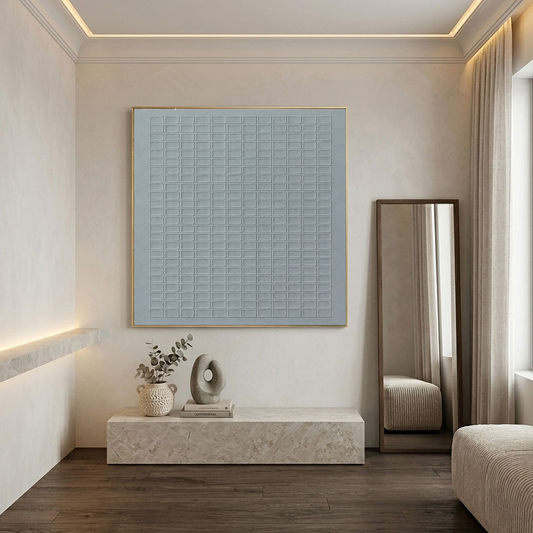 Minimalist Medium Grey Geometric Grid 3D Textured Abstract Wall Art for Living Room Office Bedroom Modern Neutral Home Decor