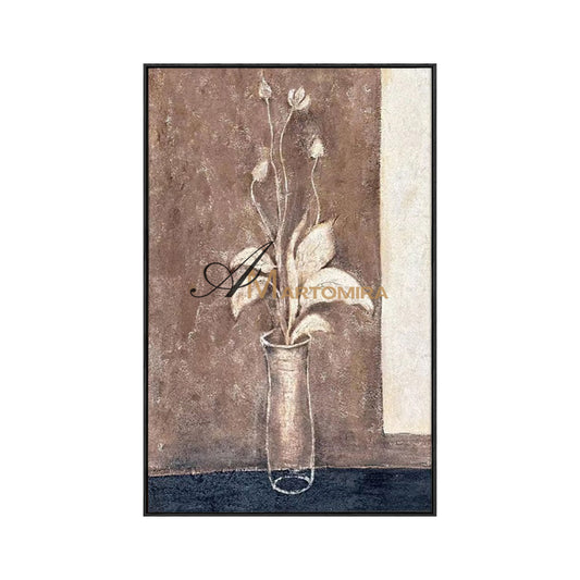 Lukisan Abstrak Bunga | Lukisan Bunga di Atas Kanvas | Seni Dinding Abstrak Cokelat #MF002