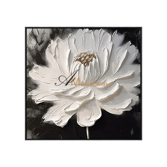 Lukisan Kanvas Bunga | Lukisan Bunga Putih | Seni Dinding Bertekstur | Seni Dinding Bunga Hitam Putih #MF022