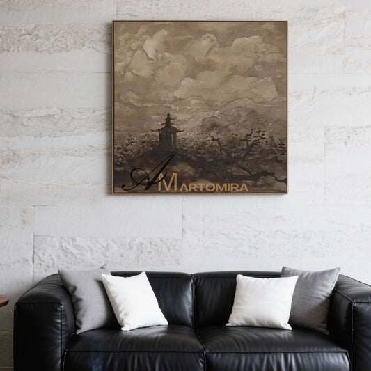 Lukisan Lanskap Abstrak | Seni Dinding Lanskap Besar | Seni Dinding Abstrak Cokelat | Seni Wabi Sabi #MF026