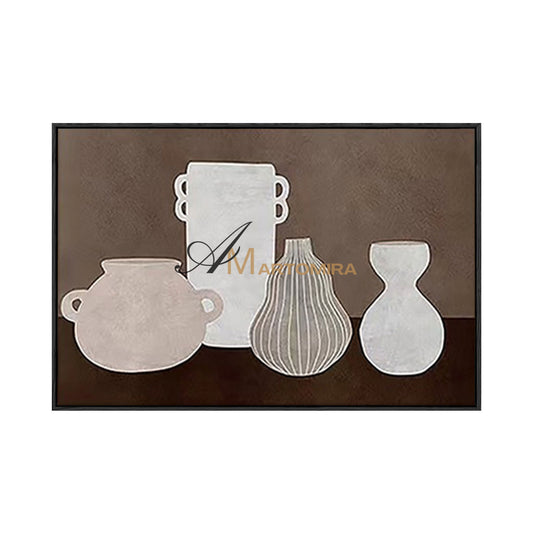 Seni Dinding Wabi Sabi | Seni Abstrak Minimalis | Seni Dinding Cokelat dan Krem | Lukisan Vas #MF003