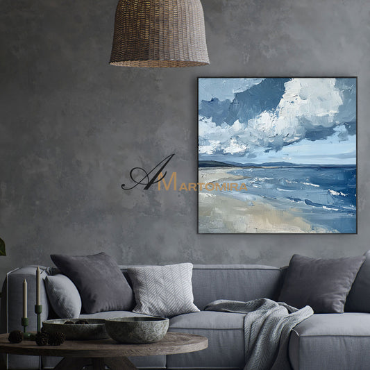 Abstract Landscape Painting | Ocean Wall Art | Blue White Abstract Painting | Contemporary Wall Decor #POS080