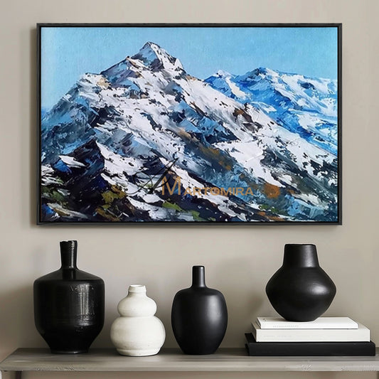 Lukisan Lanskap Abstrak | Seni Dinding Pegunungan | Lukisan Gunung Salju | Seni Dinding Biru #MF033