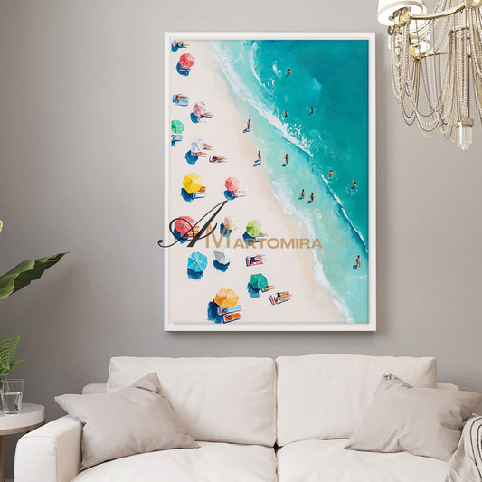 Painting On Beach | Blue Ocean Paintings | Landscape Canvas Oil Painting | Modern Art #POS138