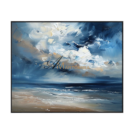 Seni Dinding Laut | Lukisan Lanskap Biru | Seni Dinding Kanvas Abstrak Besar | Seni Dinding Akrilik #POS143