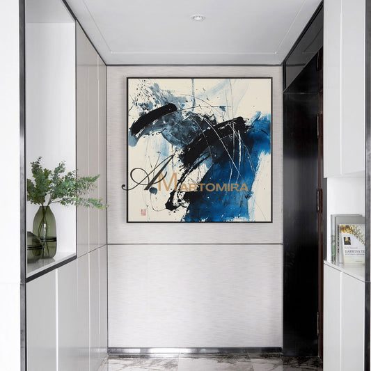 Abstract Wall Art | Canvas Paint | Blue White Abstract Painting | Wall Art Decor #AH144