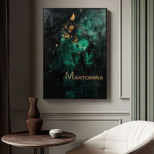 Abstract Art | Canvas Painting Wall Decor | Black And Green Wall Art | Extra Large Framed Wall Art #AH149