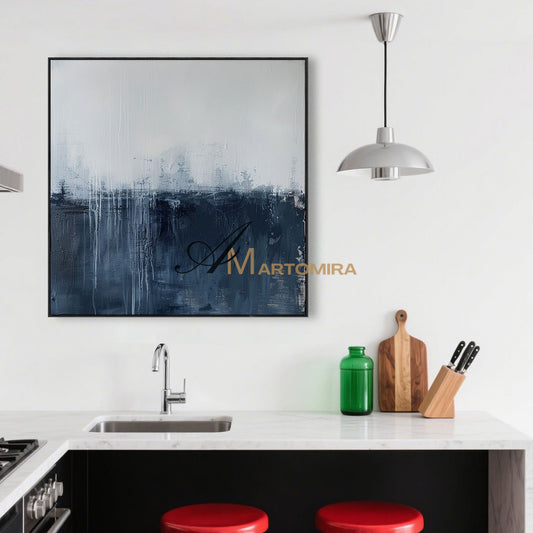 Abstract Wall Art | Blue White Abstract Painting | Minimalist Abstract Wall Art | Large Canvas Wall Art #AH152