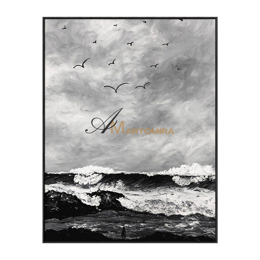The Wave Painting | Beach Paintings On Canvas | Large Landscape Wall Art | Black And White Wall Art #MF51