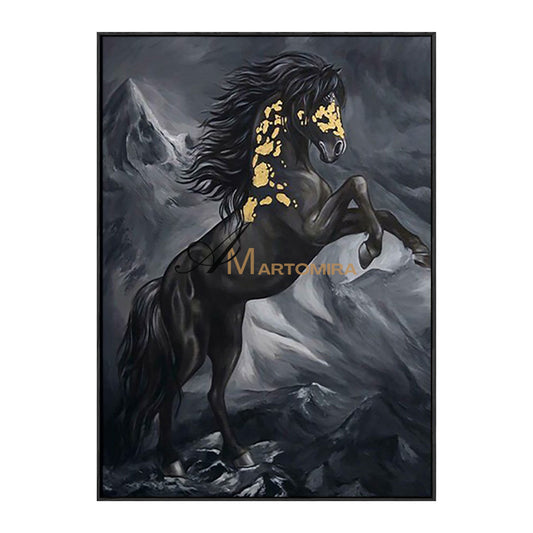 Pferde-Wandbilder | Pferdegemälde auf Leinwand | Tierbilder in Schwarz-Weiß | Wanddekoration #MF052