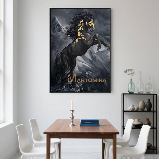 Pferde-Wandbilder | Pferdegemälde auf Leinwand | Tierbilder in Schwarz-Weiß | Wanddekoration #MF052