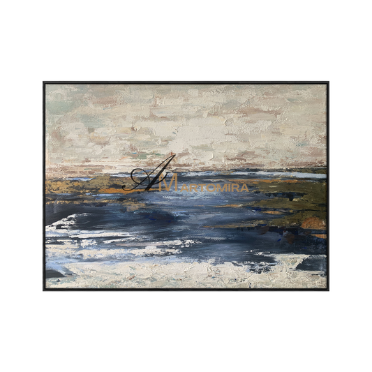 Abstrakte Wandkunst | Abstrakte Landschaftskunst | Gemälde des blauen Ozeans | Landschafts-Leinwandkunst #NY003