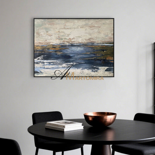 Abstrakte Wandkunst | Abstrakte Landschaftskunst | Gemälde des blauen Ozeans | Landschafts-Leinwandkunst #NY003