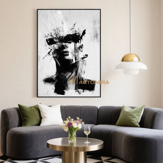 Lukisan Potret | Lukisan Pria Abstrak | Seni Pria Hitam Putih | Dekorasi Dinding #MF054