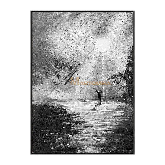 Large Abstract Wall Art |Black And White Canvas Art | Abstract Landscape Painting | Wall Art Decor #MF057