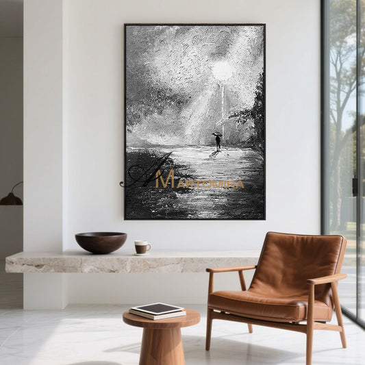 Large Abstract Wall Art |Black And White Canvas Art | Abstract Landscape Painting | Wall Art Decor #MF057