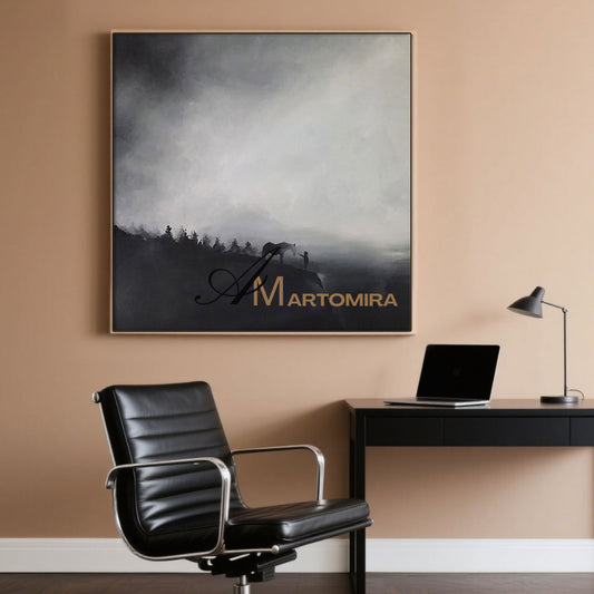 Landscape Wall Art | Horse Paintings On Canvas | Black And White Landscape Painting | Modern Art #MF058