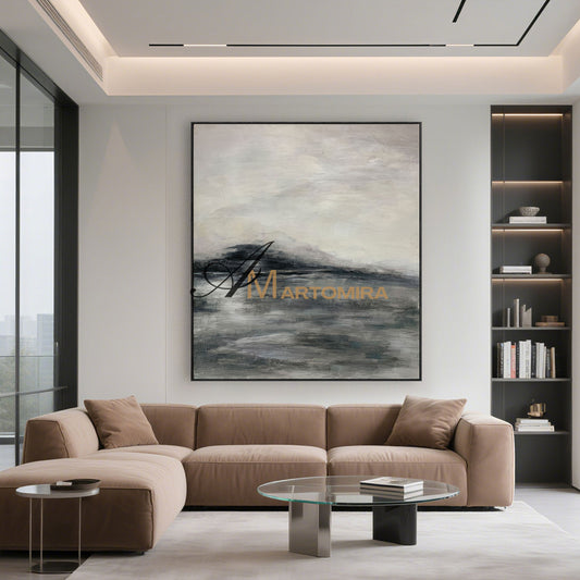Wabi Sabi Art | Black And White Wall Art | Mountain Landscape Art | Abstract Painting Mountains #NY012