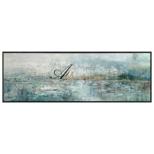 Abstract Landscape Painting | Large Panoramic Wall Art | Green And Blue Abstract Painting #NY013