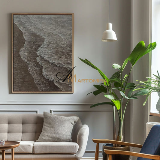 Lukisan Pantai | Lukisan Ombak | Seni Pantai Abstrak Minimalis | Seni Wabi Sabi #MF063