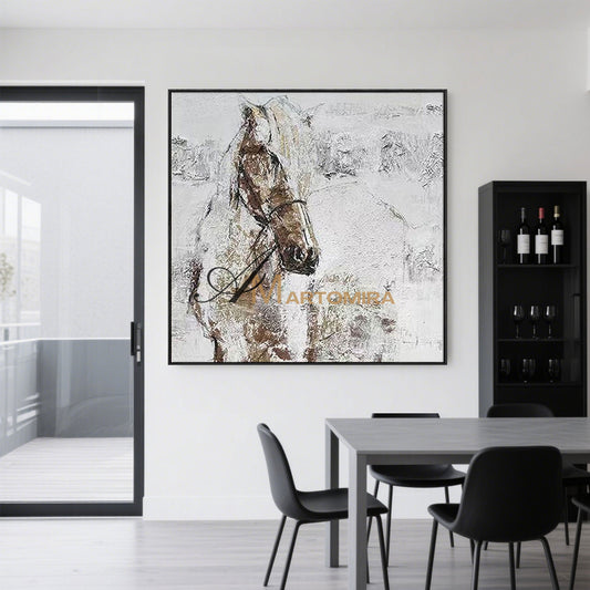 Pferde-Wandkunst | Pferdebilder auf Leinwand | Wandbilder in Braun und Beige | Abstrakte Wandkunst #MF068