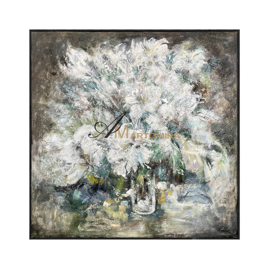 Wandbild mit weißen Blumen | Abstraktes Blumenbild | Extra großes Blumenwandbild #NY020